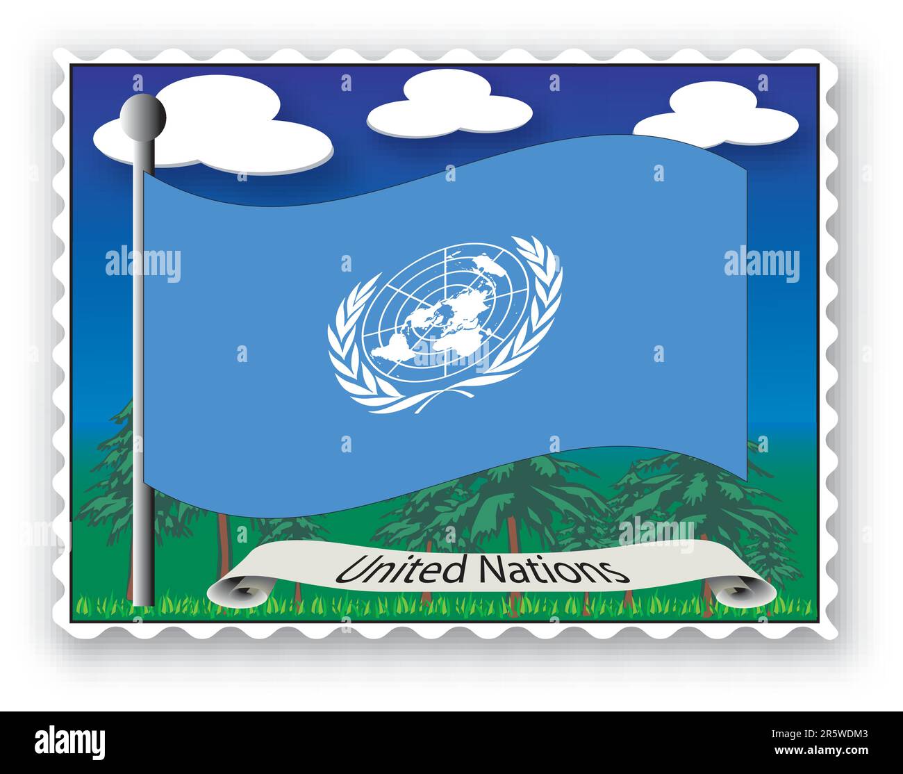 Sello con bandera de Naciones Unidas- Vector Ilustración del Vector