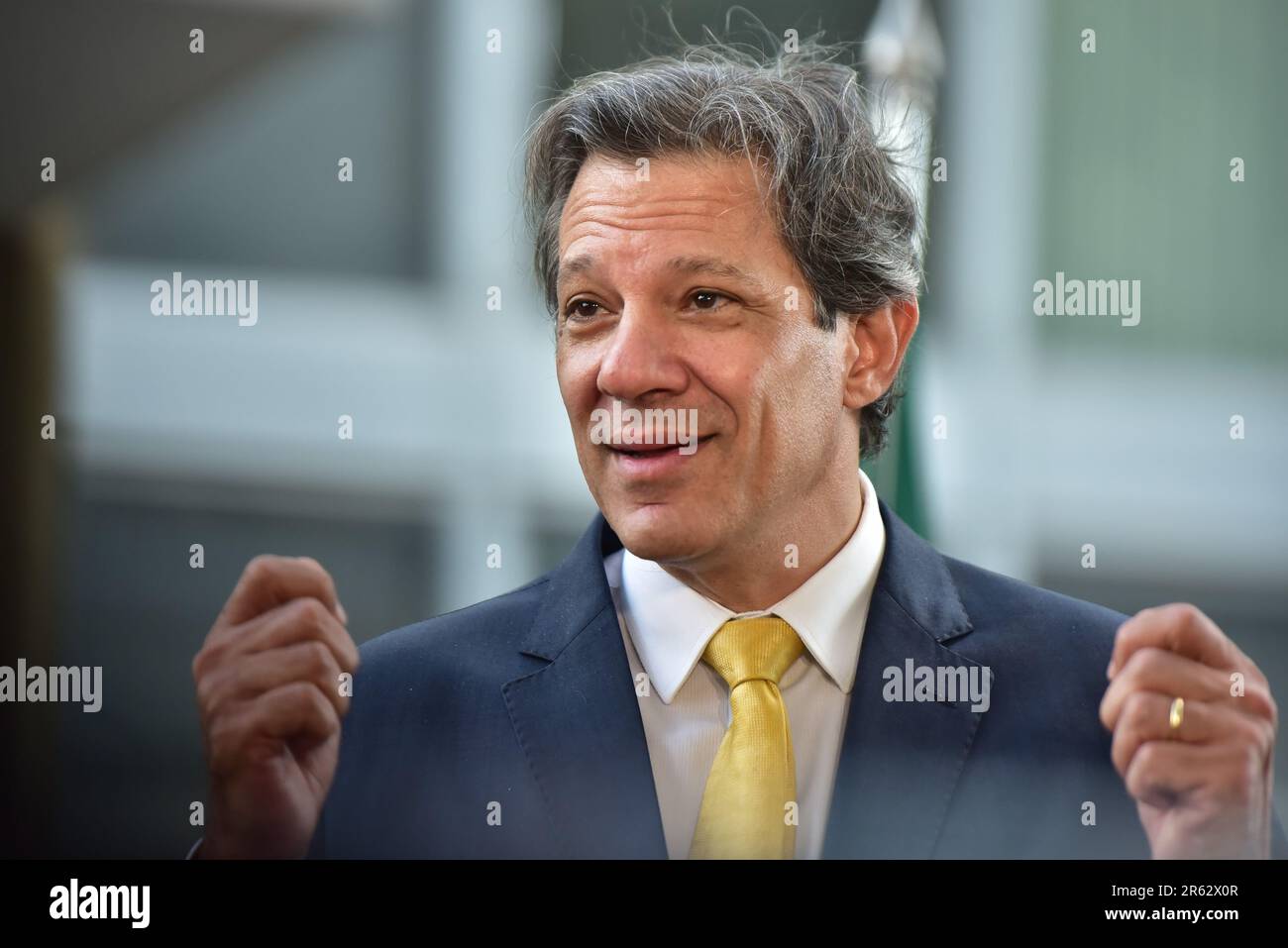 Brasília, DF - 06.06.2023: HADDAD RECEBE RAINHA DOS Países BAIXOS - Foto, Ministro Fernando Haddad. Este martes (6) el ministro de Hacienda Fernando Haddad recibe a la reina Máxima Zorreguieta Cerrut, reina de los Países Bajos. La Reina de los Países Bajos visita Brasil como asesora especial del Secretario General de las Naciones Unidas (ONU) para la Financiación Inclusiva para el Desarrollo. (Foto: Ton Molina/Fotoarena) Foto de stock