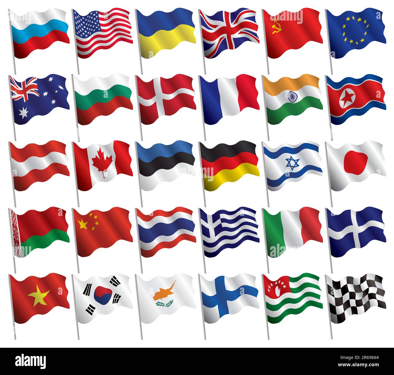 Conjunto de banderas con ondas y gradientes sobre fondo blanco para su diseño. Ilustración vectorial. Ilustración del Vector