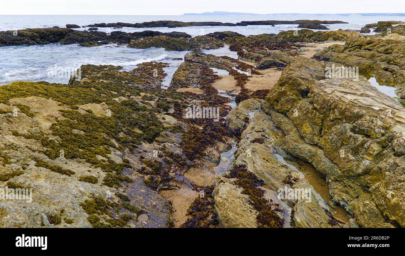 Rocas, piscina de marea en la playa Foto de stock