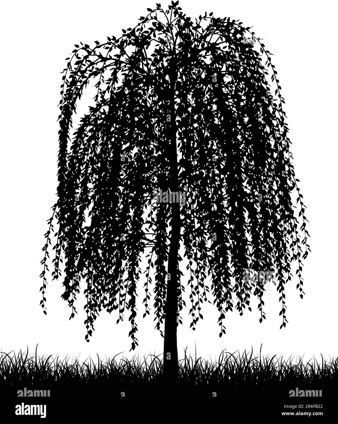 Silueta de un árbol de sauce lloroso Ilustración del Vector