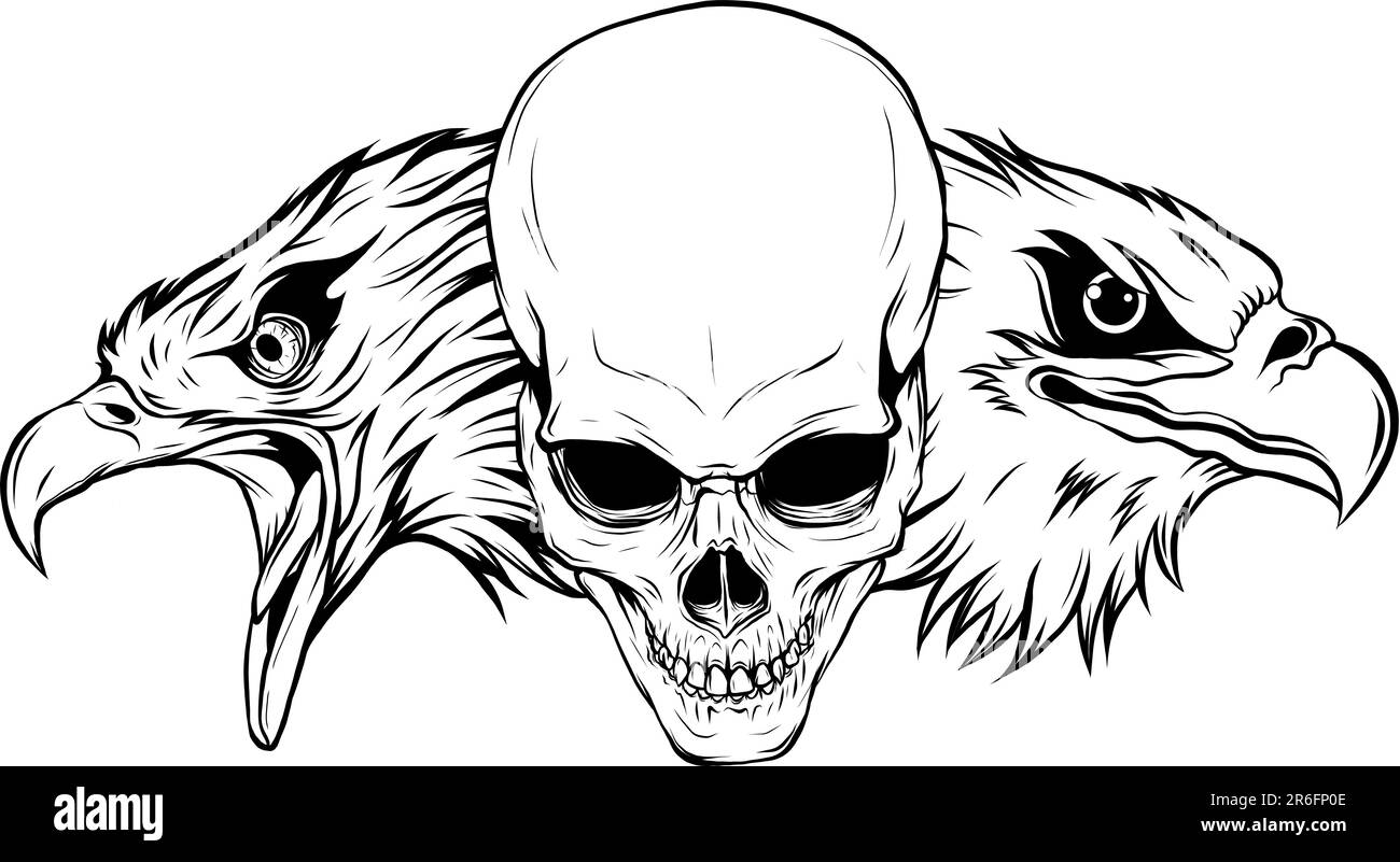 ilustración vectorial de dos cabezas de águila con cráneo Imagen Vector