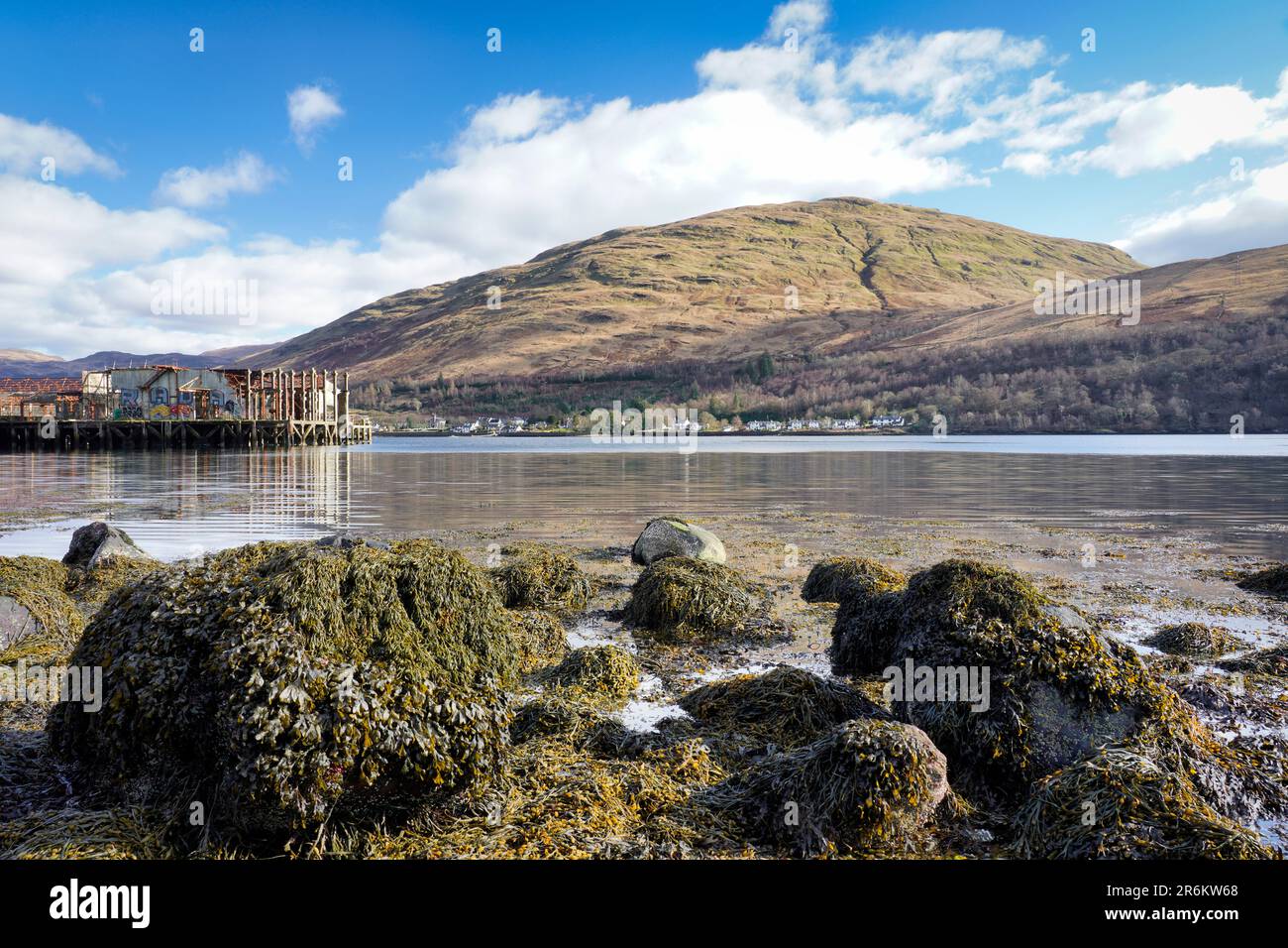 Vista distante del pueblo de Arrochar, Loch Long, Argyll y Bute, Escocia, Reino Unido, Europa Foto de stock