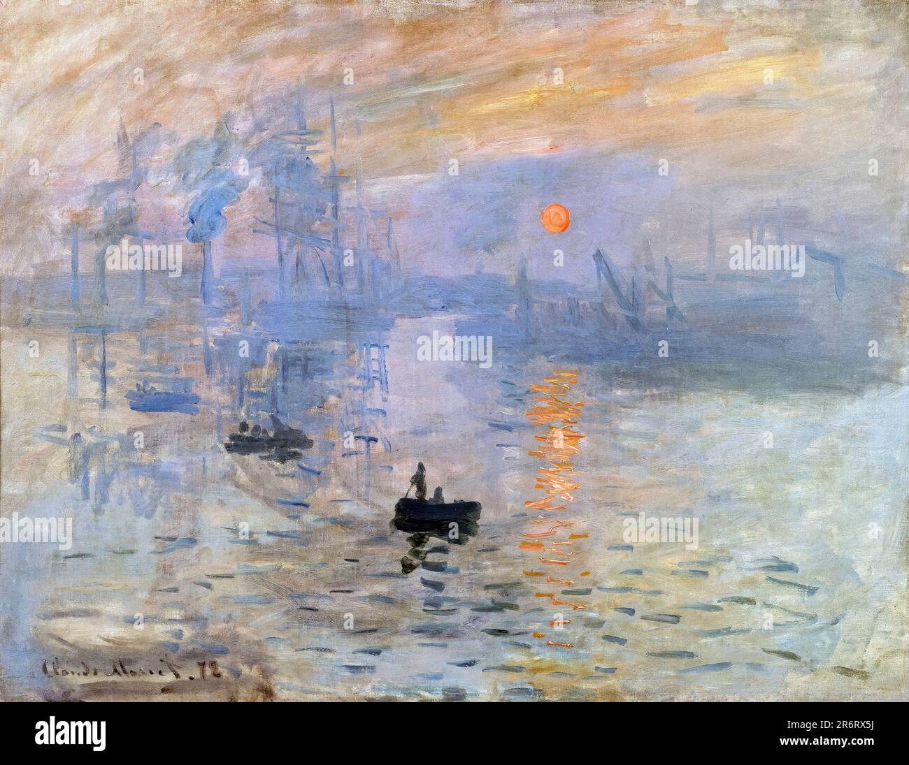 Impresión Sunrise, Monet. Pintura de paisaje en óleo sobre lienzo por Claude Monet, 1872 Foto de stock