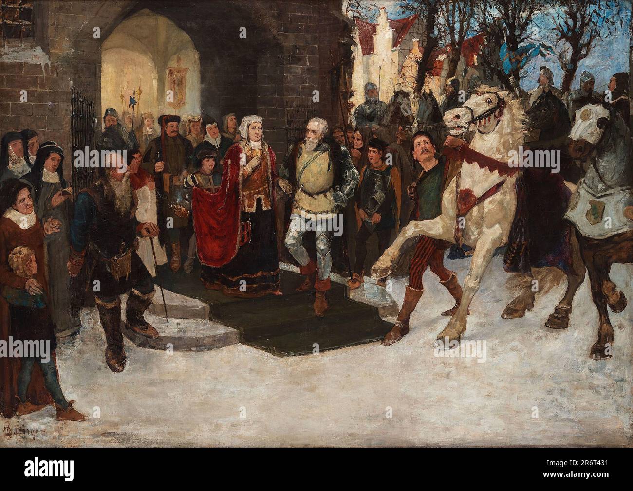 Sten Sture el Viejo libera a la reina danesa cautiva Christina de la Abadía de Vadstena. Museo: COLECCIÓN PRIVADA. Autor: HUGO BIRGER. Foto de stock