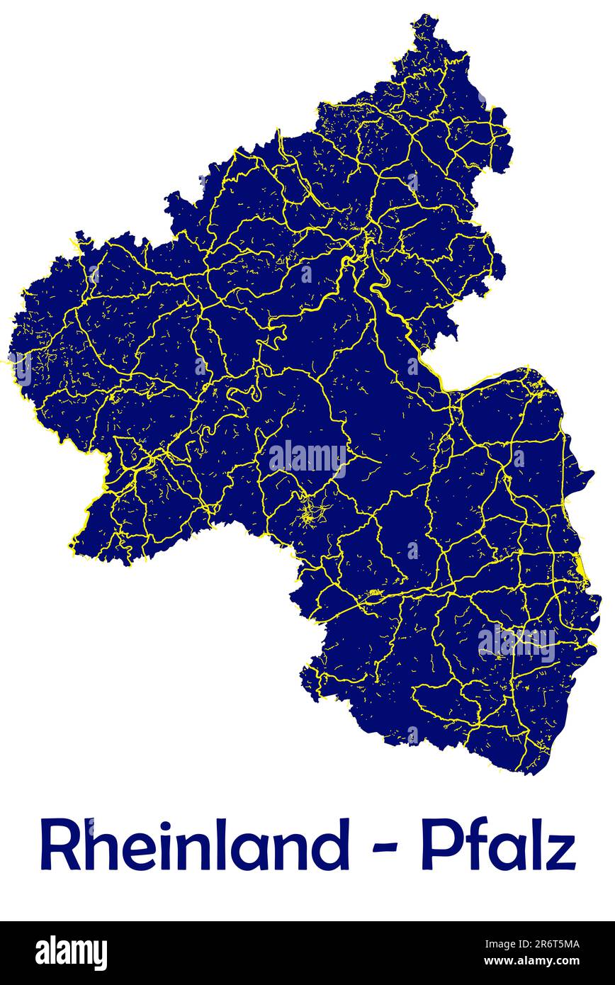 Estado Rheinland - Pfalz mapa de la red de carreteras Alemania Europa Foto de stock