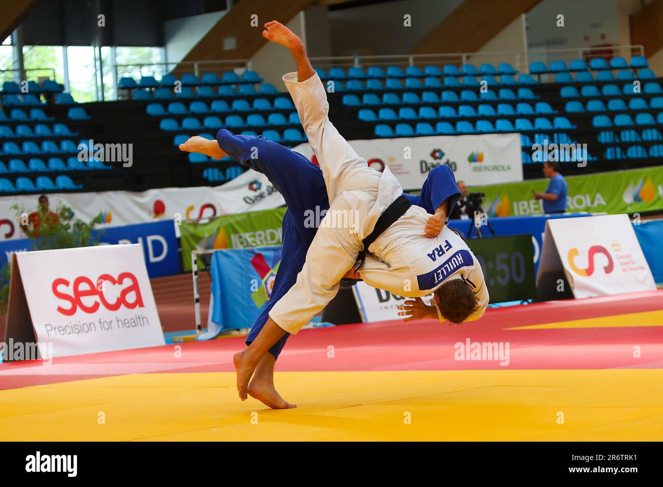 Madrid, España. 11th de junio de 2023. Judokas en acción durante el Abierto  Europeo de Judo de Madrid 2023 en el Polideportivo Muncal Gallur, el 11 de  junio de 2023.Judokas, Madrid Judo,