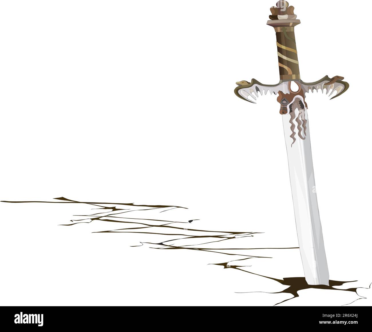 La espada dejada en el suelo formó una grieta en él Ilustración del Vector