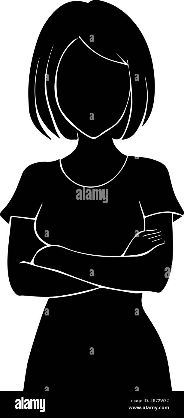 Chica con los brazos doblados silueta aislada sobre fondo blanco Ilustración del Vector