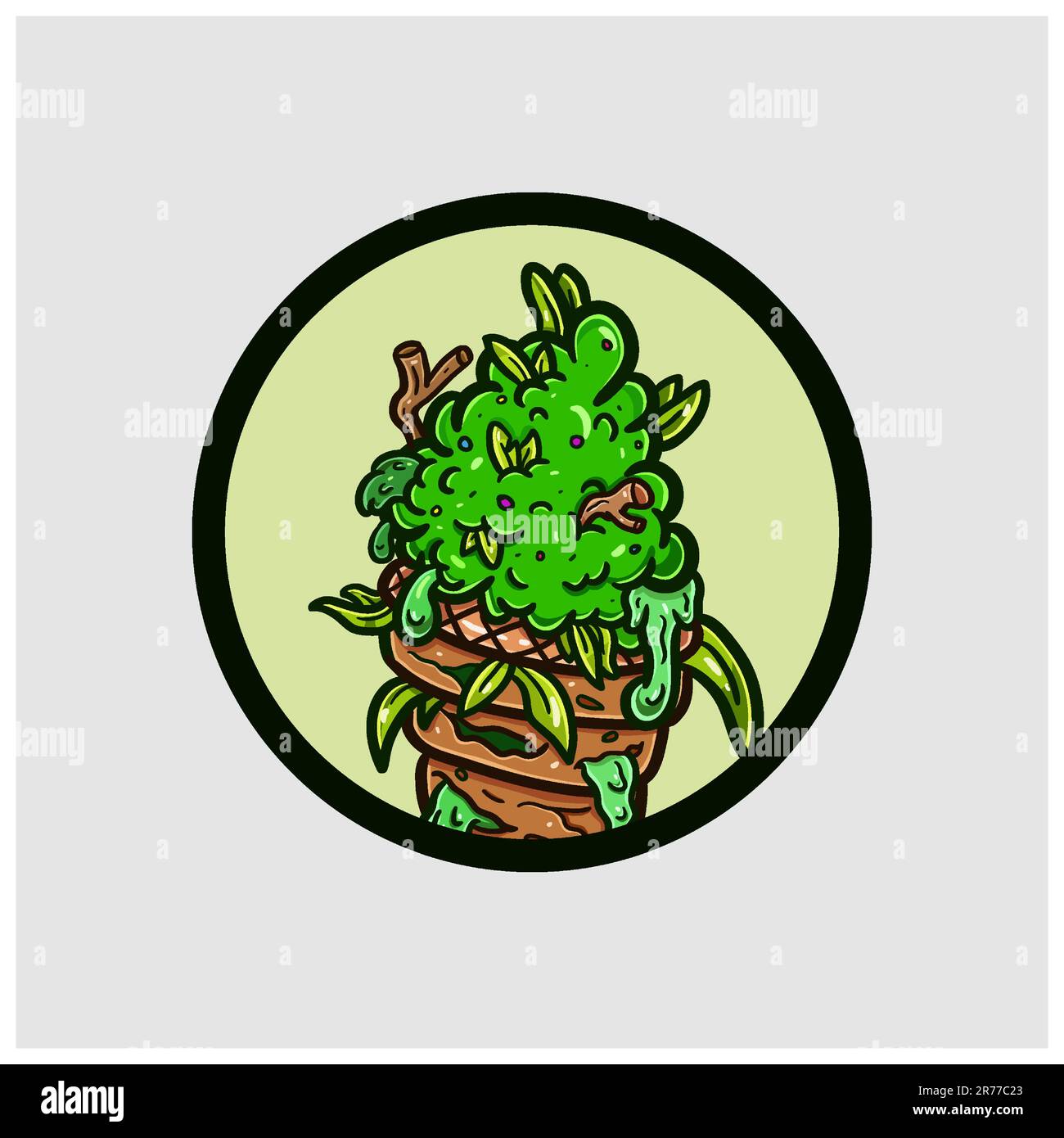 Mascota de dibujos animados de media hierba Bud helado con logotipo de círculo. Vector e ilustración. Ilustración del Vector
