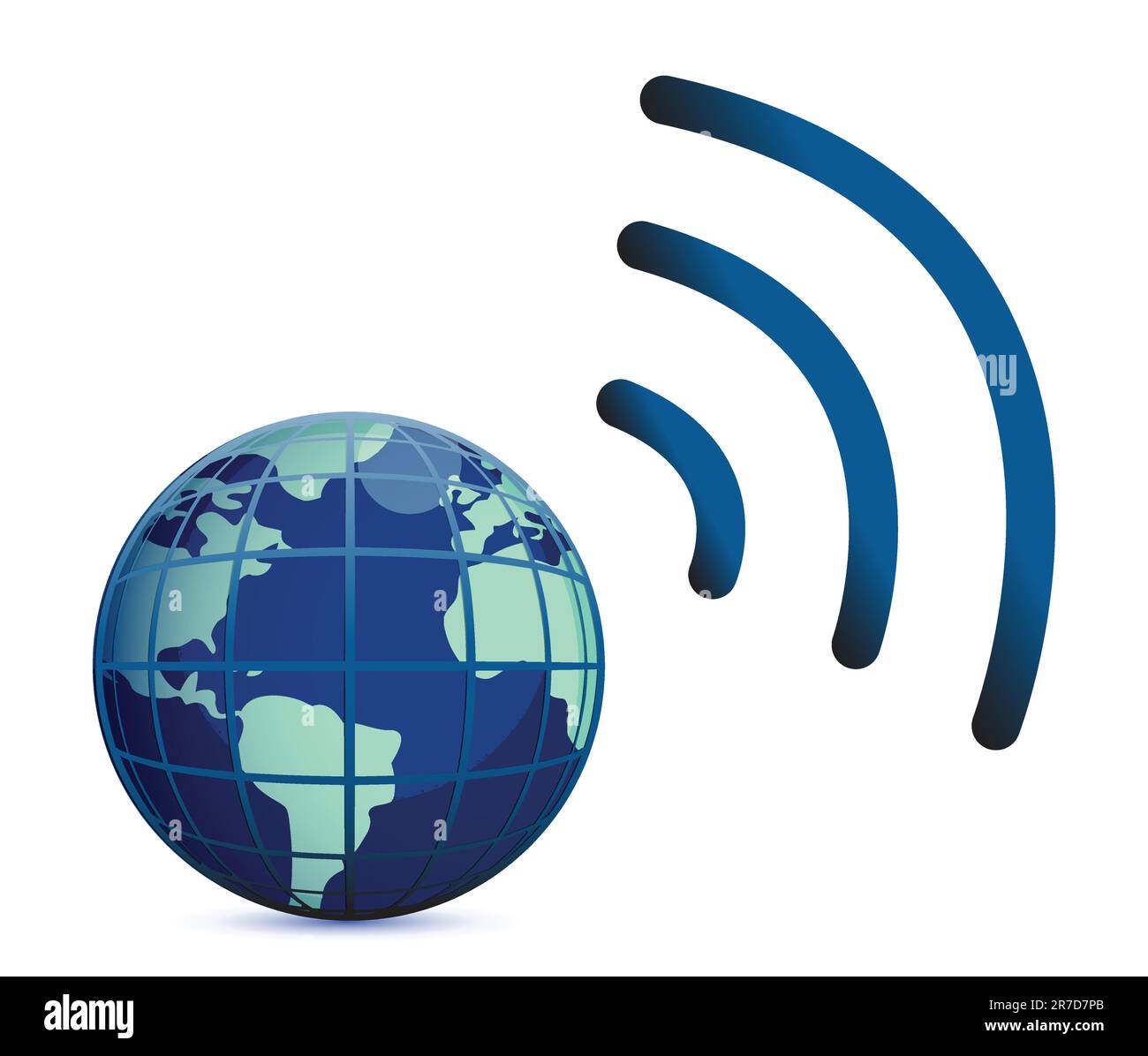 Conexión inalámbrica con el globo terráqueo aislado sobre blanco Ilustración del Vector