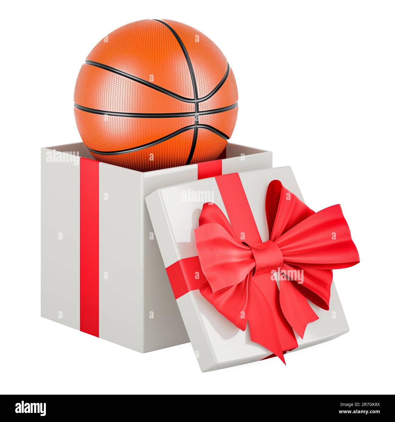 Pelota de baloncesto dentro de la caja de regalo, representación