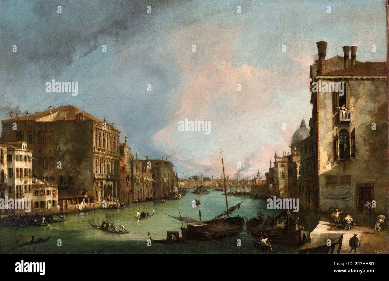 El Gran Canal de Venecia con el Palazzo Corner Ca’Grande pintado por el pintor veneciano Giovanni Antonio Canal, comúnmente conocido como Canaletto, en 1722 Foto de stock