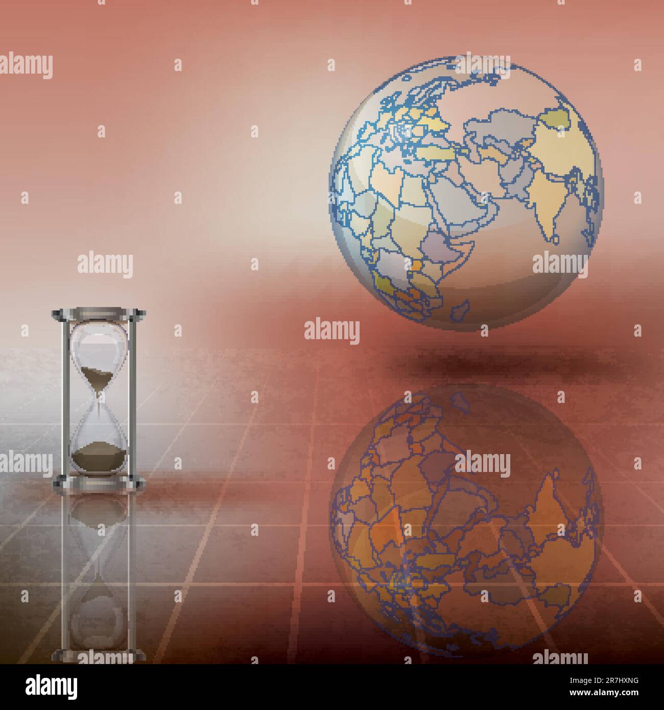 Resumen ilustración con globo y el reloj de arena sobre marrón Ilustración del Vector