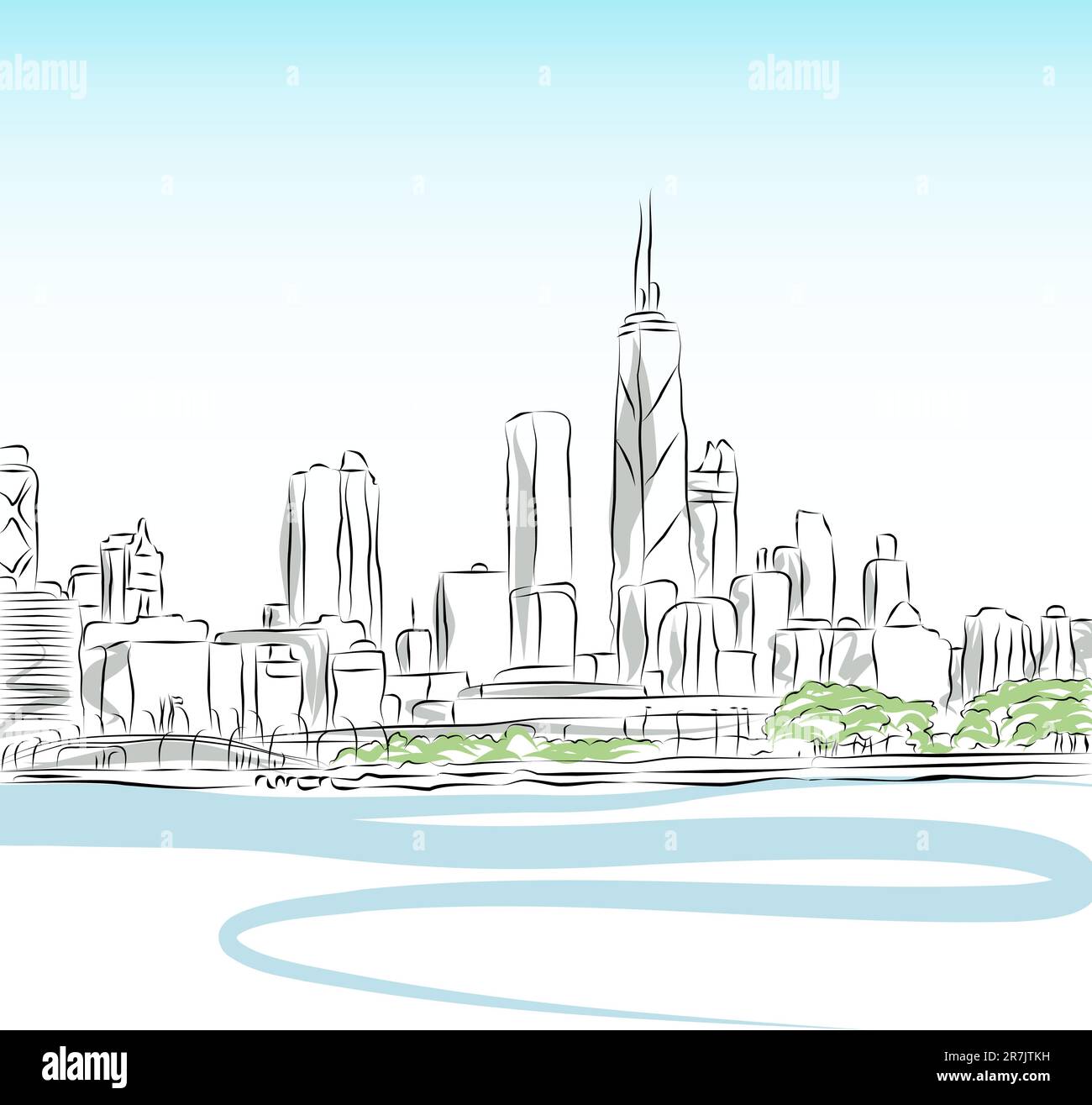 Una imagen de un paisaje urbano de Chicago el dibujo. Ilustración del Vector