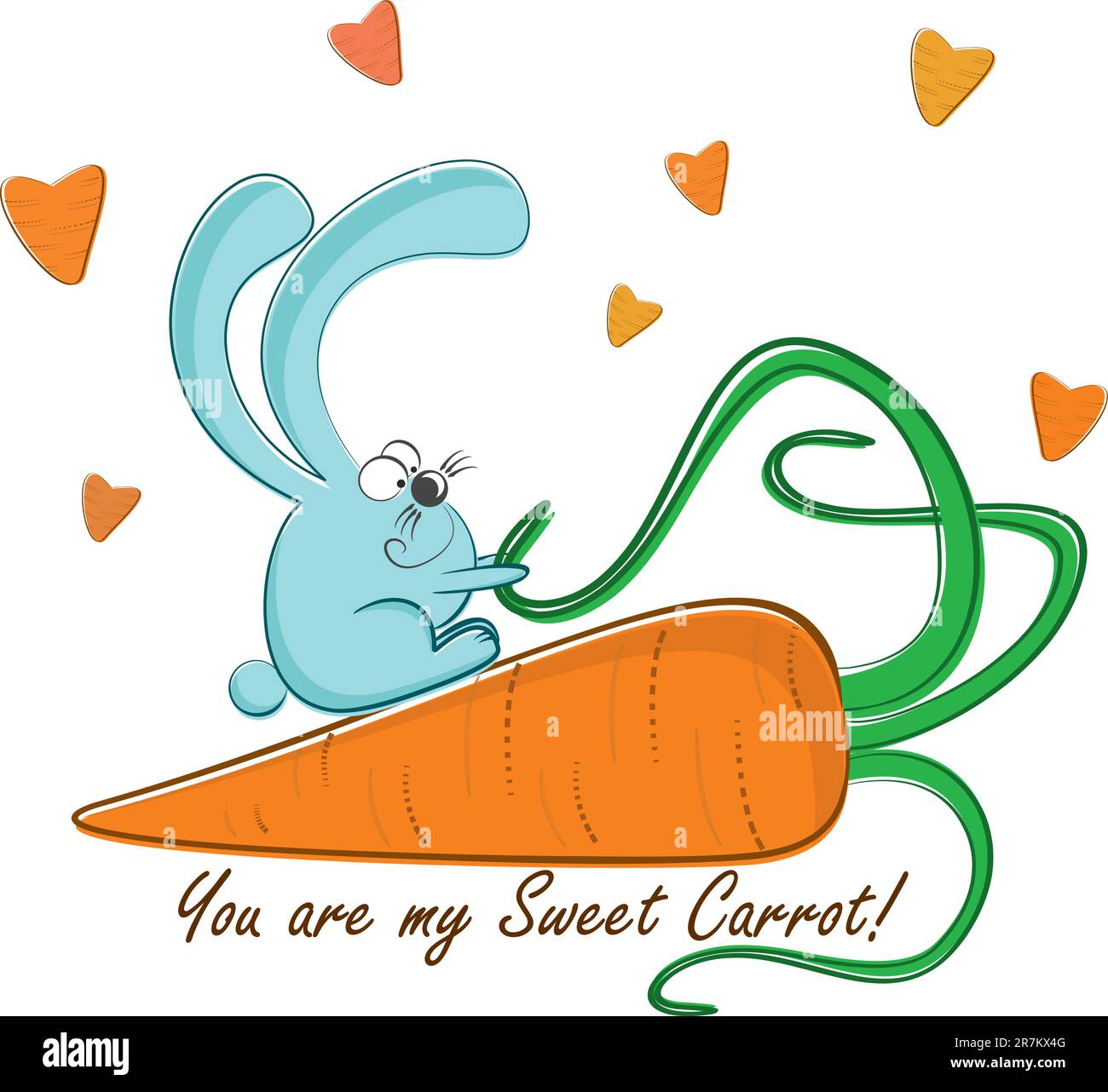 Postal 'Conejo y su dulce zanahoria'. Ilustración vectorial. Ilustración del Vector