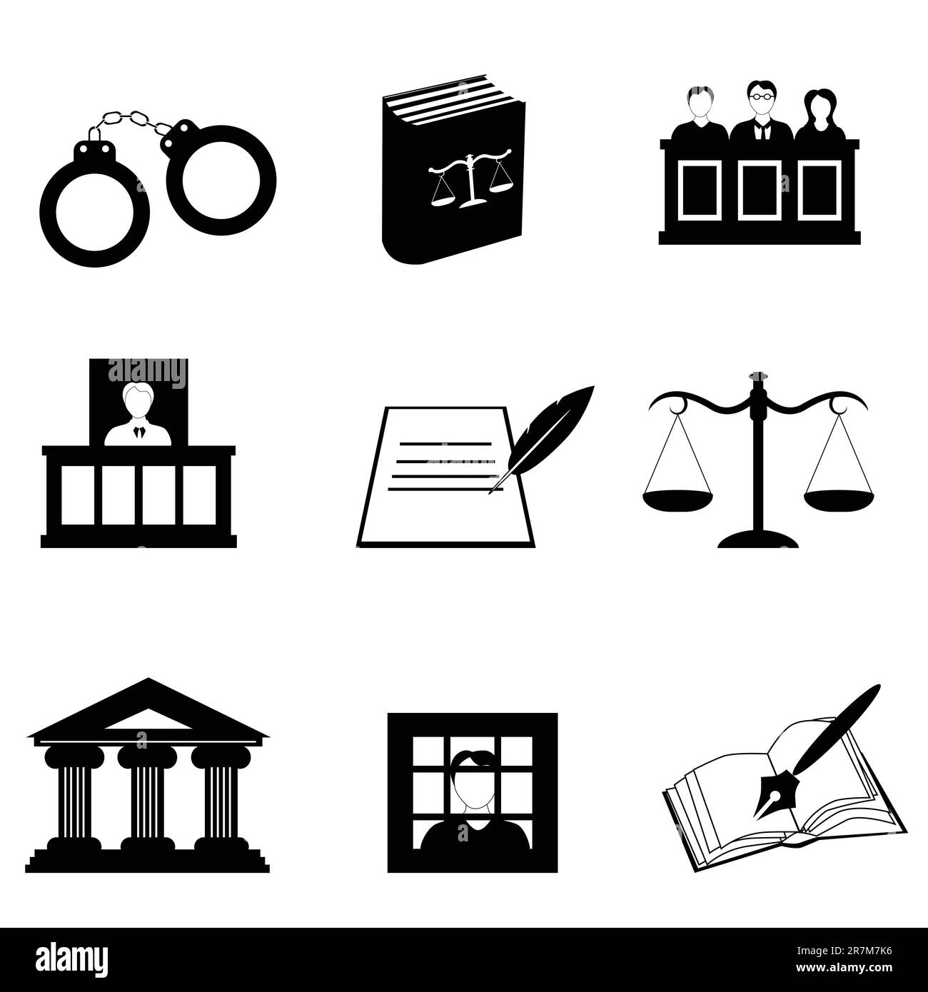 Justicia, ley y conjunto de iconos legales Ilustración del Vector