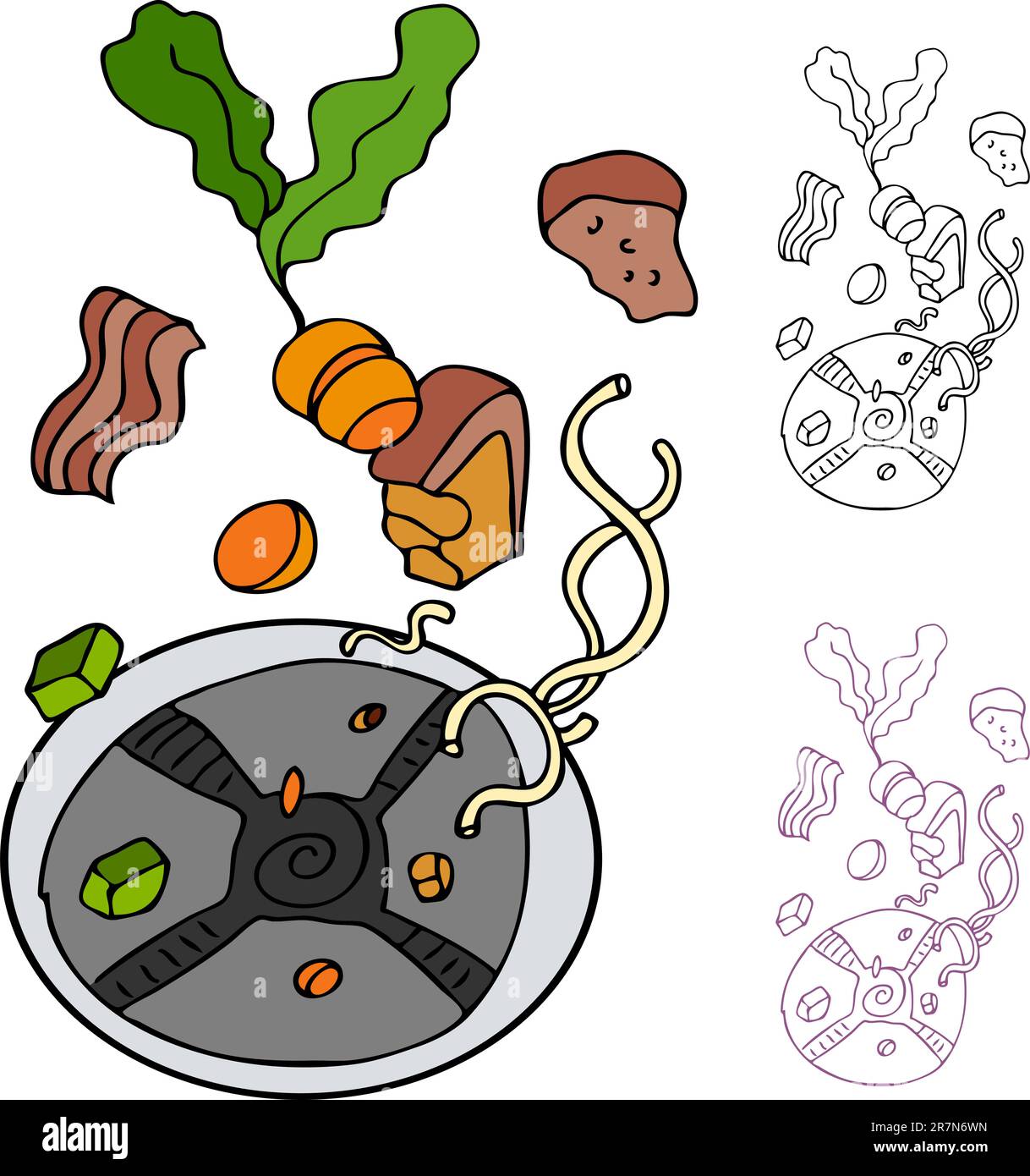 Una imagen de una comida que se cayó en una cocina de eliminación de basura. Ilustración del Vector