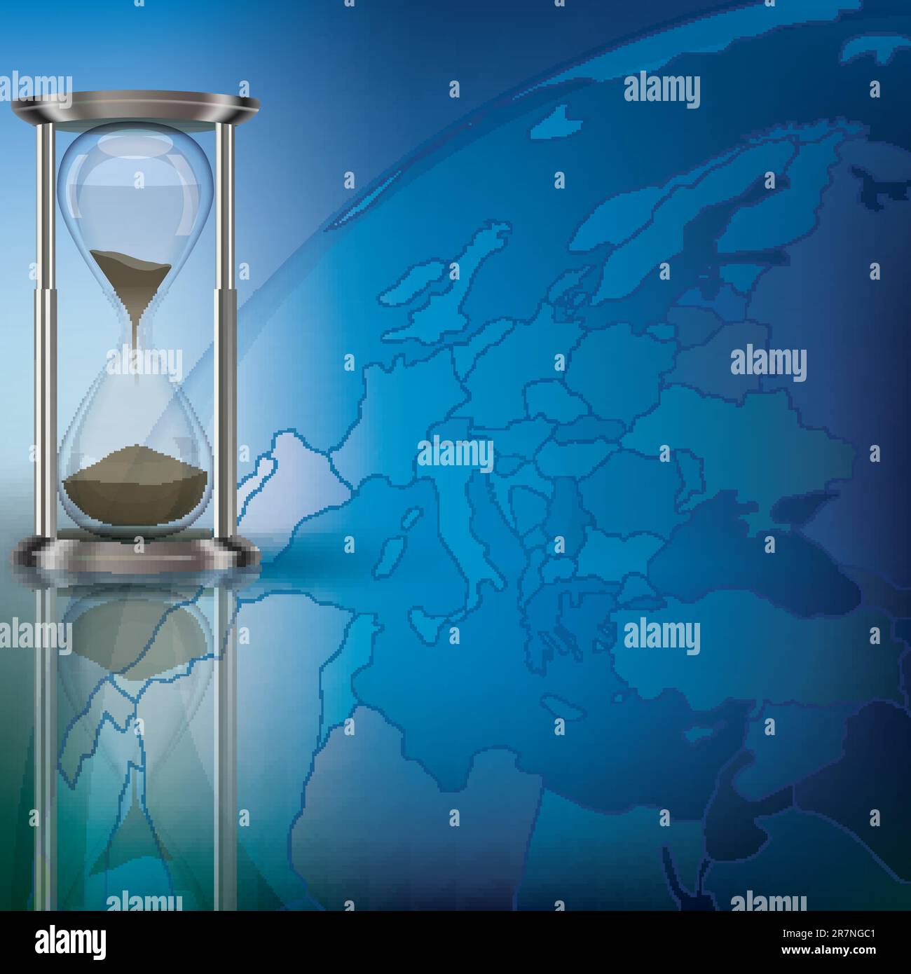 Resumen ilustración con globo y el reloj de arena sobre azul Ilustración del Vector