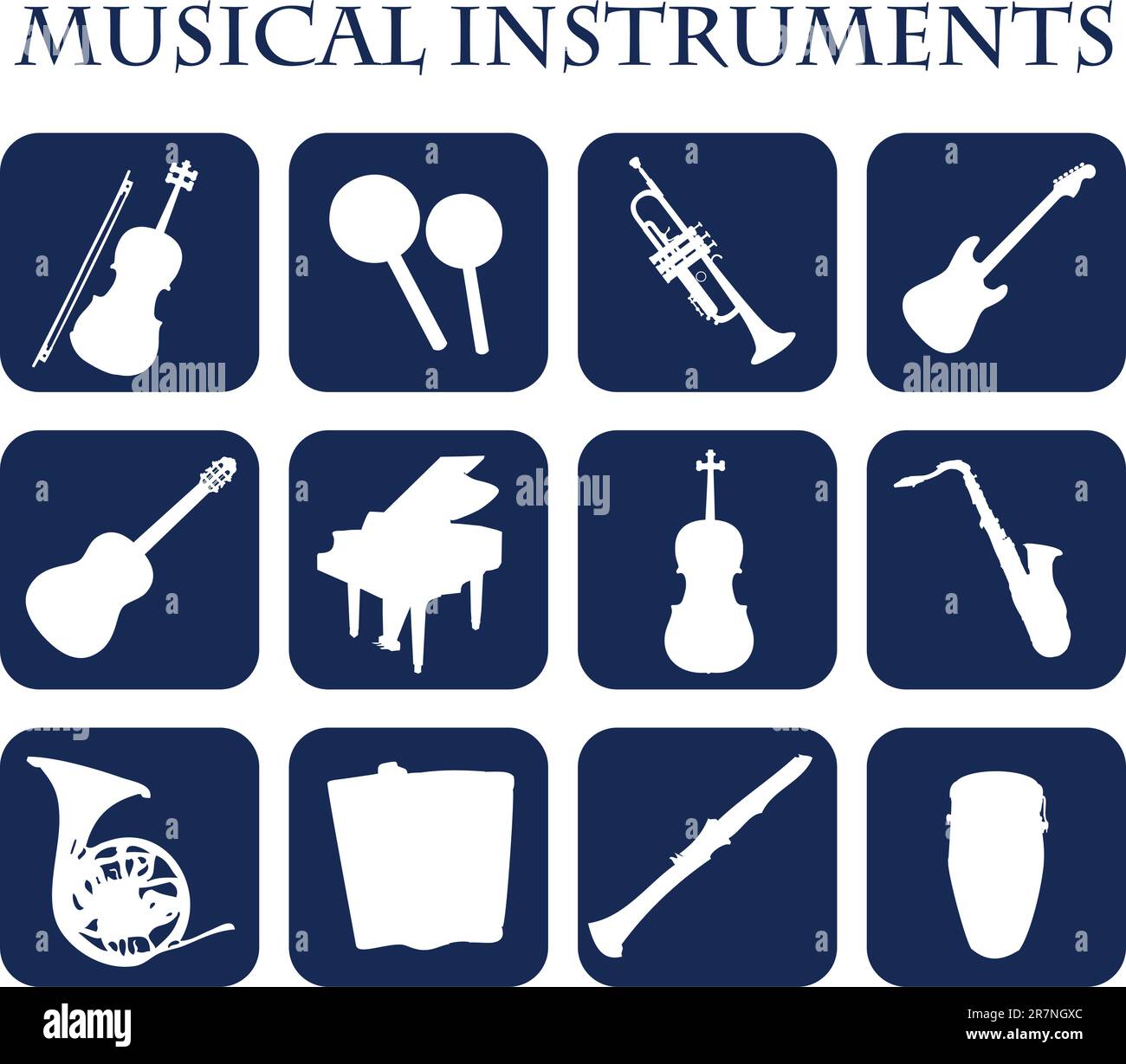 Instrumentos musicales, web iconos silueta Ilustración del Vector