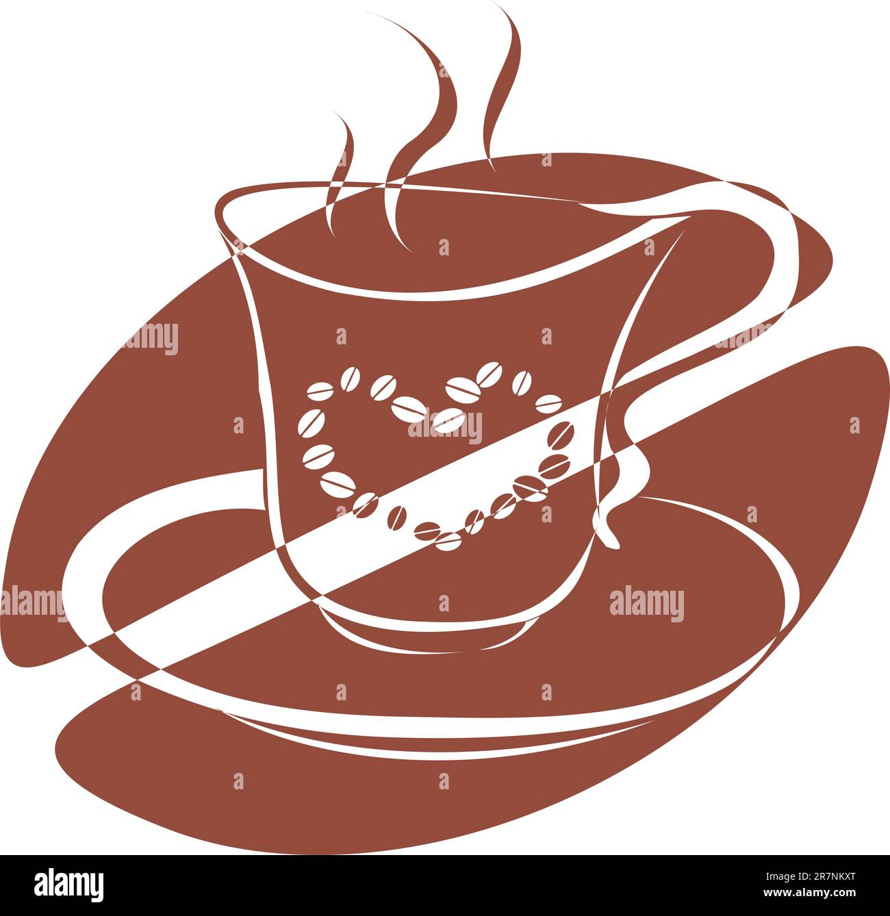 Una taza de café caliente con una imagen de corazón en él, recogido de un grano de cacao Ilustración del Vector