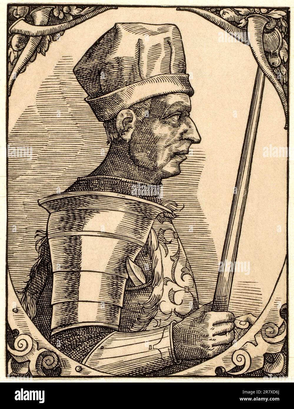 1450 Ca , Bergamo , ITALY Condottiero BARTOLOMEO COLLEONI ( 1395 1475 ). Retrato grabado por