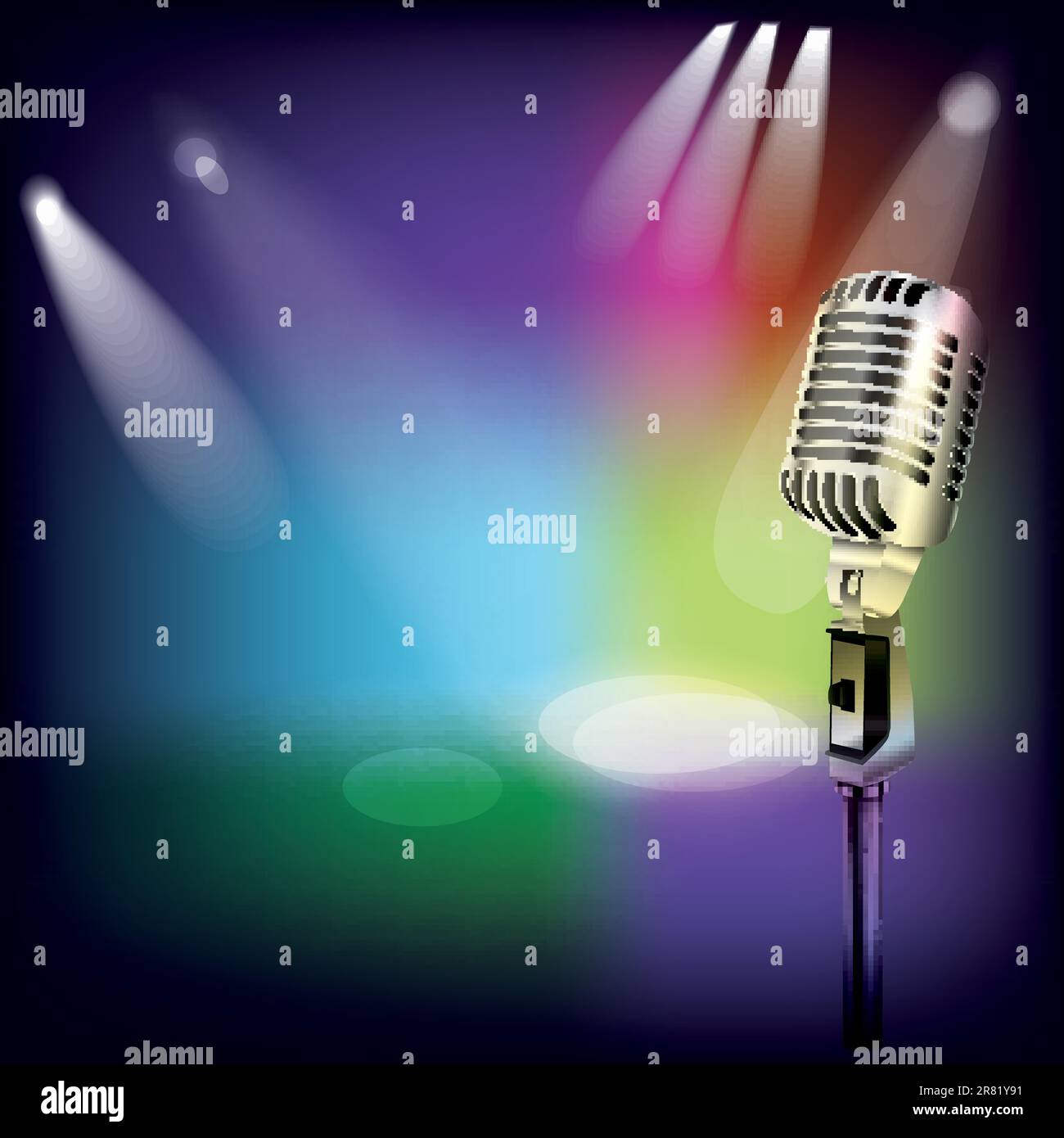 Cine Concierto micrófono. Pie de micrófono retro plata aislado en blanco.  ilustración vectorial Imagen Vector de stock - Alamy