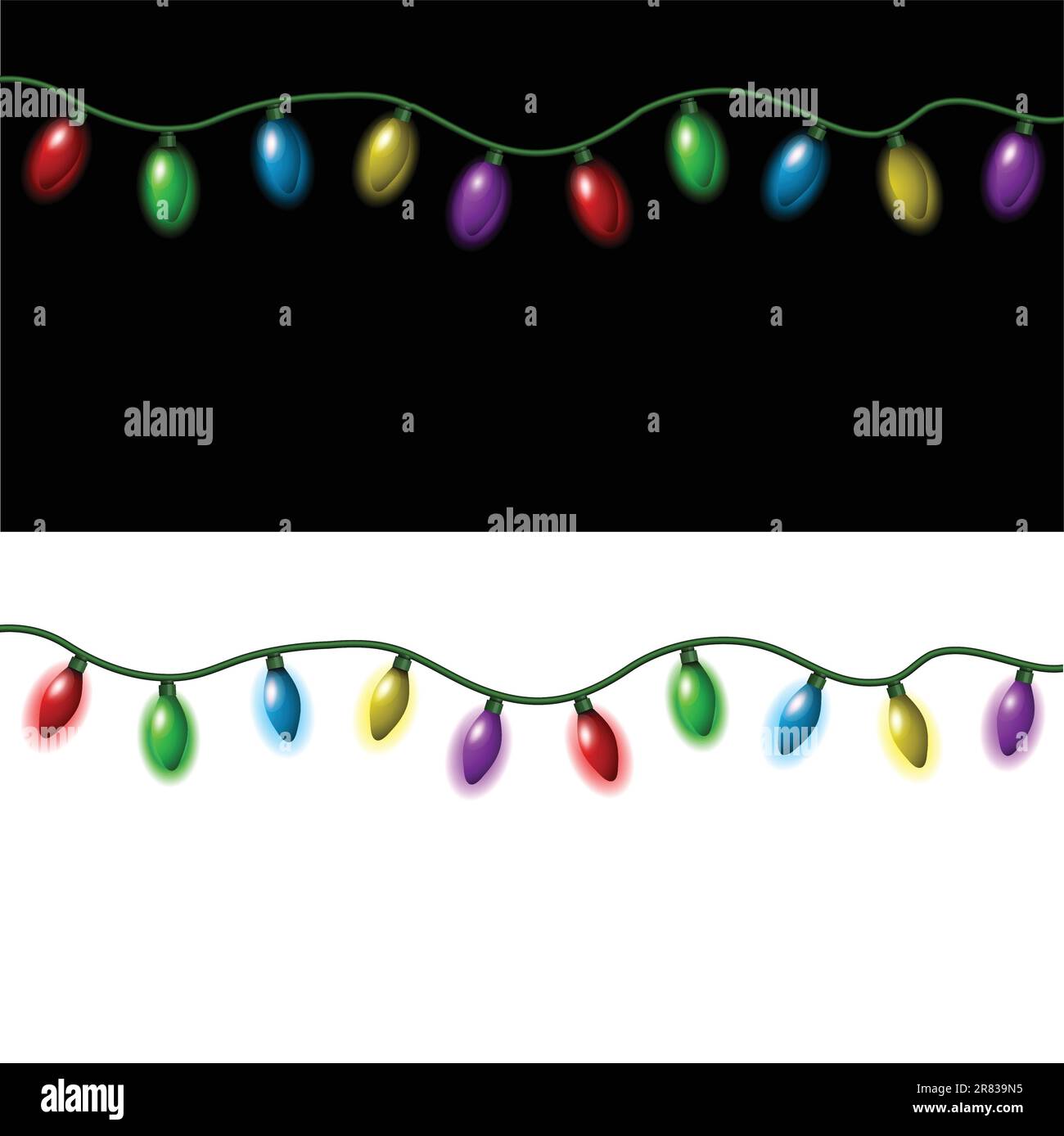 Cadenas de luces de Navidad sobre un fondo blanco y negro Ilustración del Vector