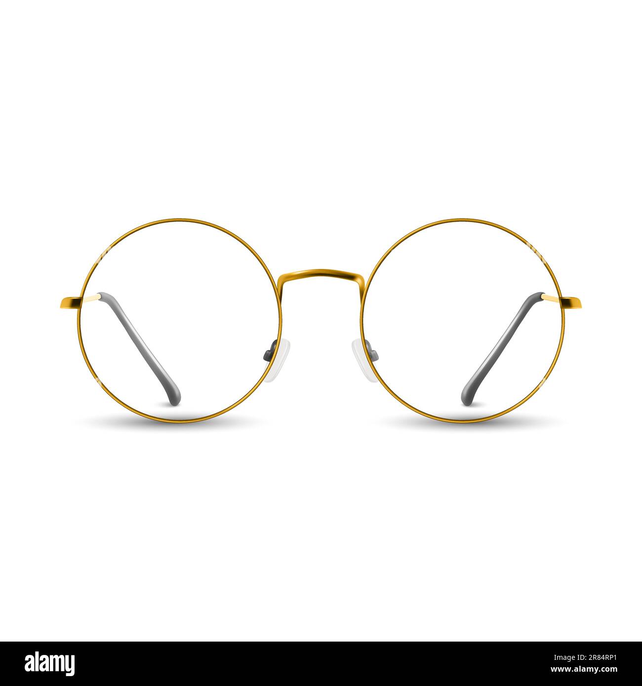 Vector 3D realista amarillo oro redondo gafas de marco. Gafas de sol  transparentes incoloras para mujeres y hombres, accesorio. Óptica, lente,  vintage, de moda Imagen Vector de stock - Alamy