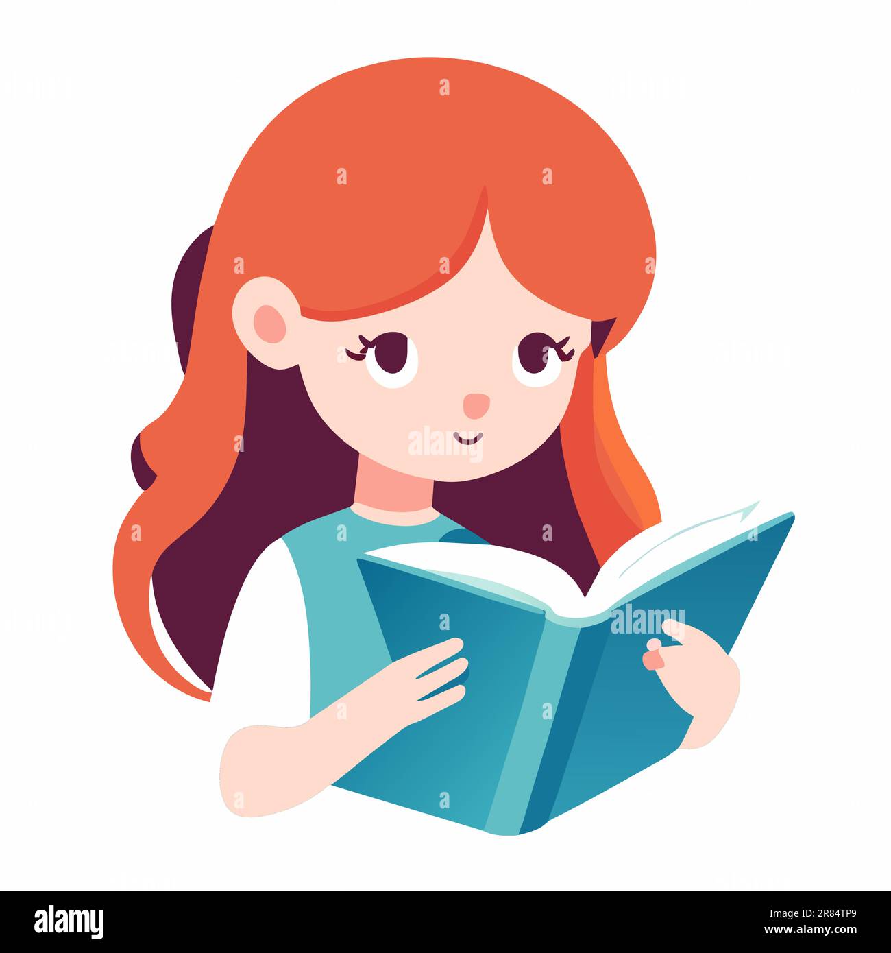 Linda niña leyendo un libro. Libro para colorear para niños Imagen Vector  de stock - Alamy