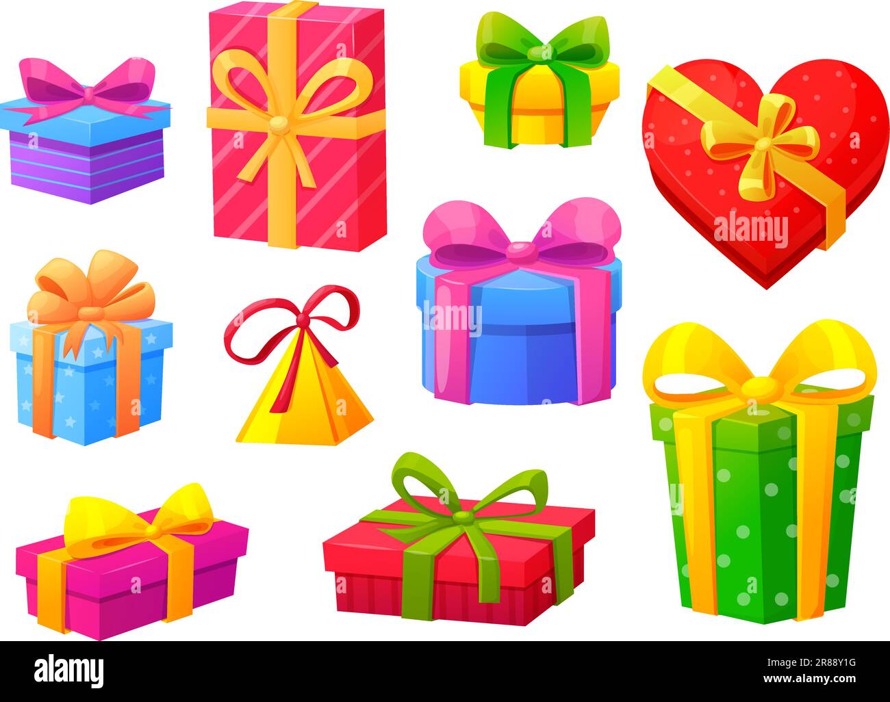 Cajas de regalo de dibujos animados, regalos digitales con elementos  gráficos de arco para la celebración de navidad o cumpleaños. Fiesta  presente paquete nowaday vector clipart Imagen Vector de stock - Alamy