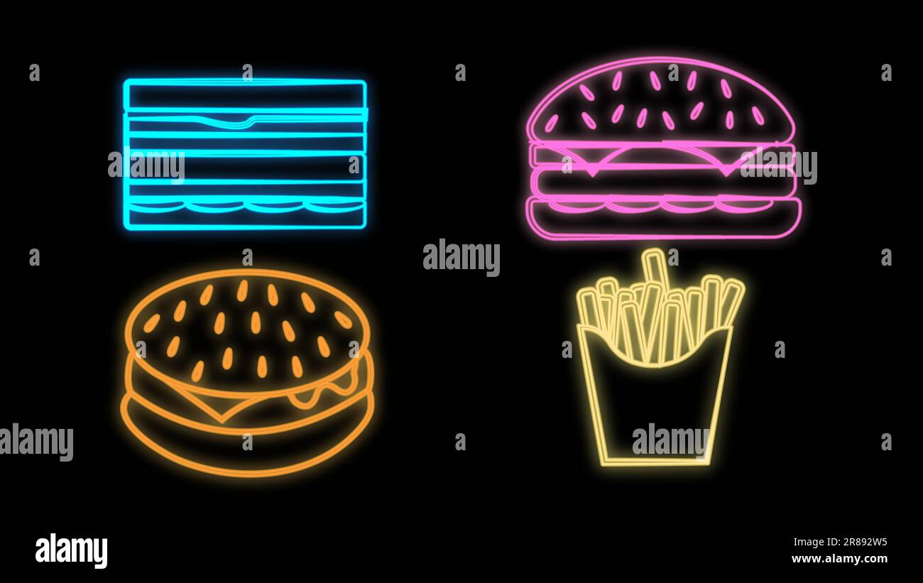 Set line Sandwich, palomitas de maíz en tazón, Taco con tortilla y