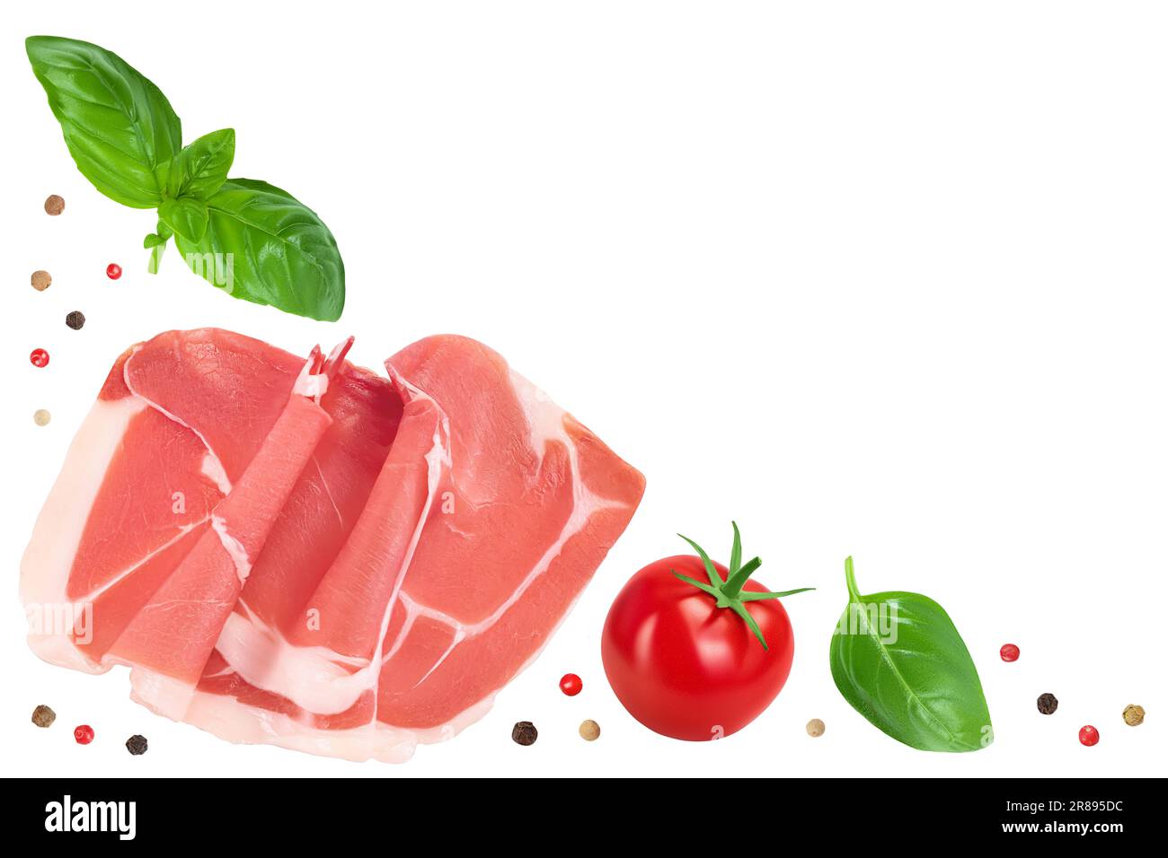 Prosciutto crudo italiano o jamón español. Jamón crudo aislado sobre