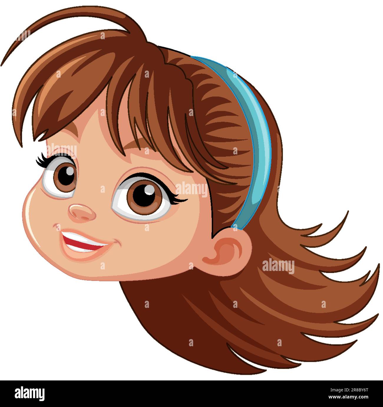 linda chica de dibujos animados con cabello castaño y ojos azules
