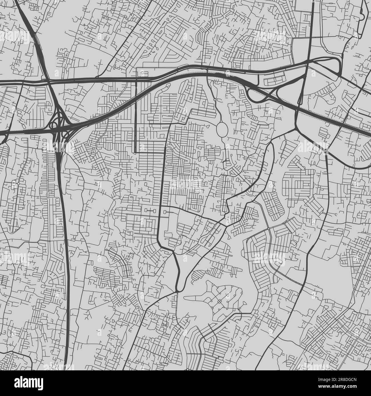 Mapa de Bekasi ciudad. Cartel urbano en blanco y negro. Imagen de mapa de carreteras con vista de área vertical de ciudad metropolitana. Ilustración del Vector