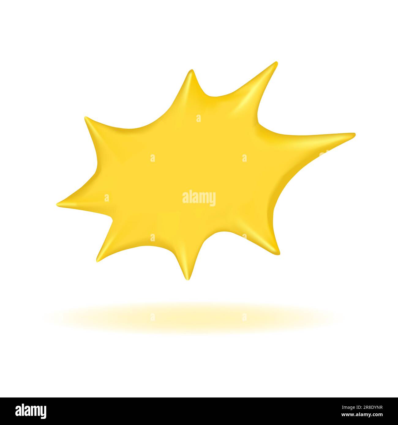 Brillante 3D render burbuja de discurso retro de color amarillo o dorado, forma de estrella, sombra por debajo. Palabra, pensamiento, susurro, emoción. Elemento aislado editable Ilustración del Vector