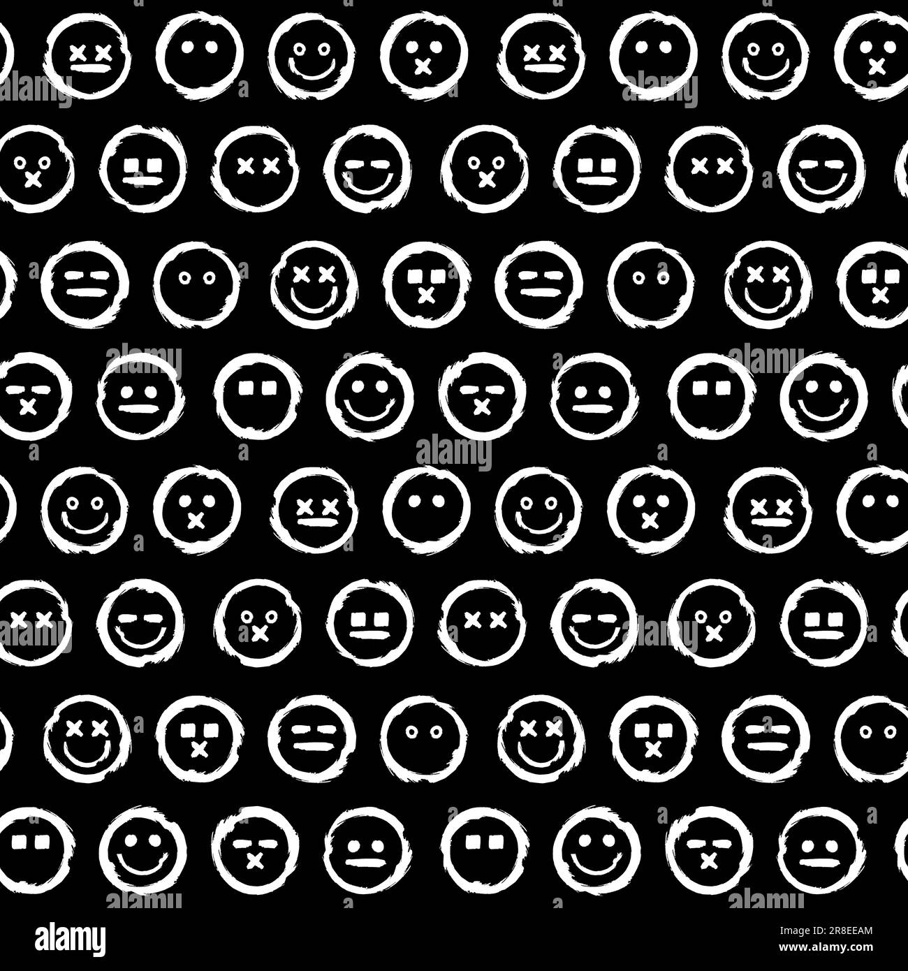 Patrón sin fisuras descuidado abstracto con células de Emoji diferentes expresiones faciales y estados de ánimo. Ornamento para la impresión en tela, cubierta y embalaje. SIM Ilustración del Vector