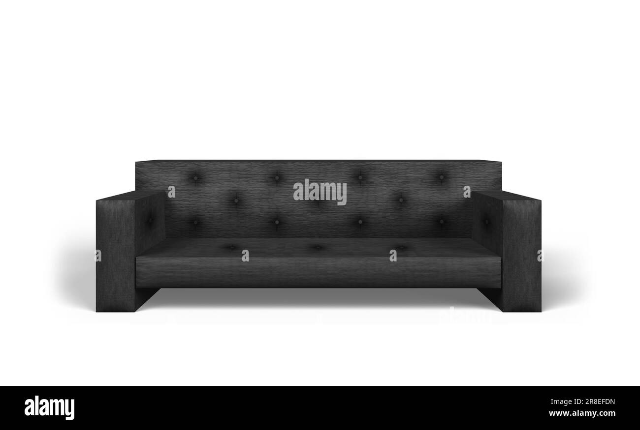 sofá negro sobre un fondo blanco, representación 3d Foto de stock