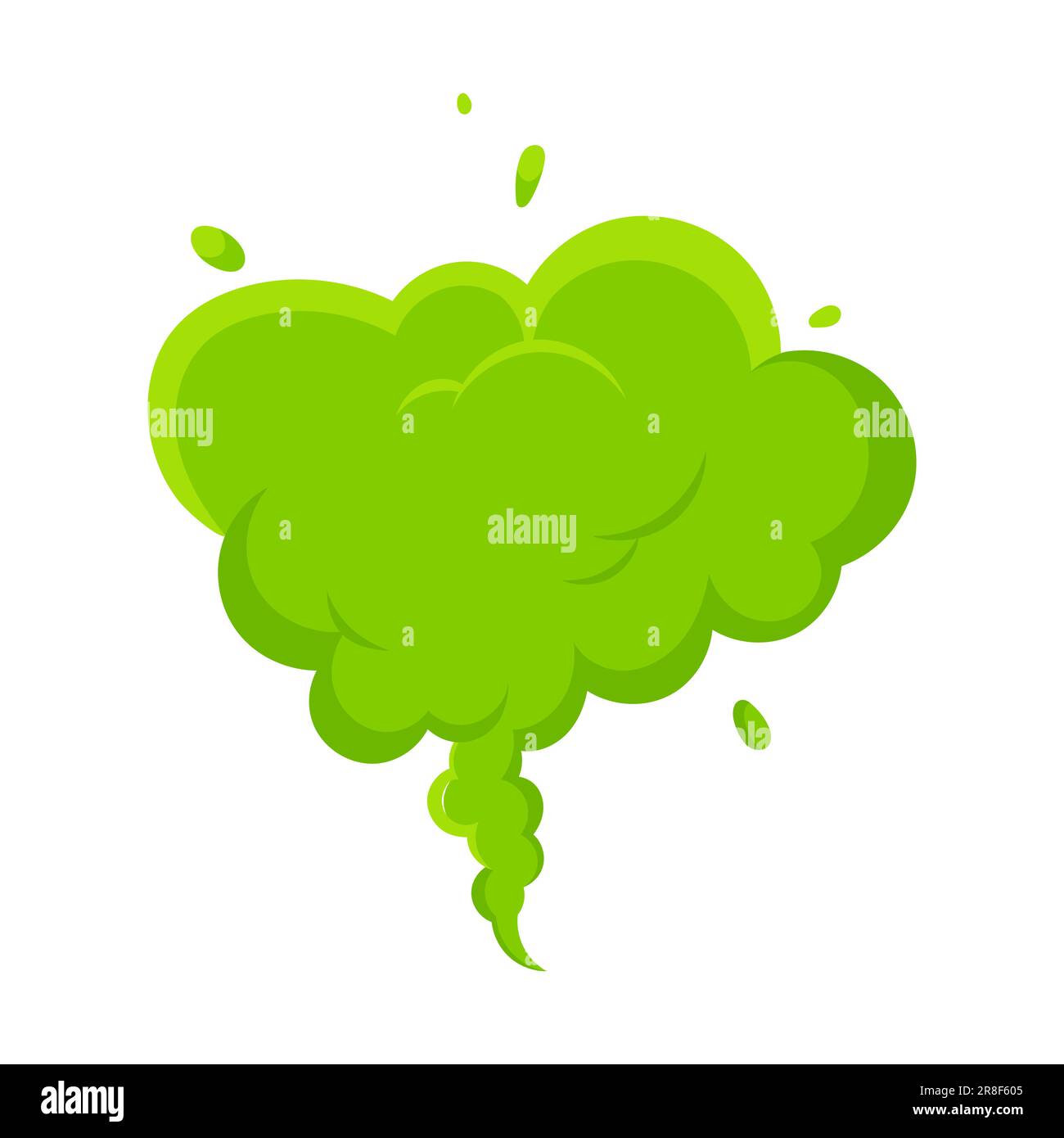 Olor verde dibujos animados humo o fart nubes diseño plano ilustración vectorial. Mal olor o olor tóxico dibujos animados humo nube aislada en la espalda blanca Ilustración del Vector