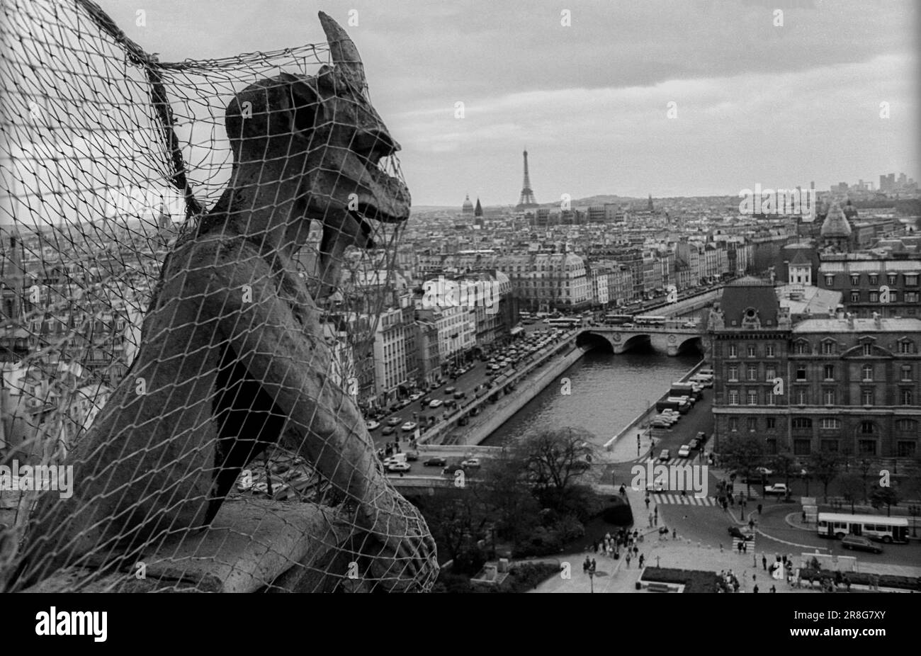 Francia, París, 24.03.1990, criaturas míticas en las torres de Notre-Dame Foto de stock