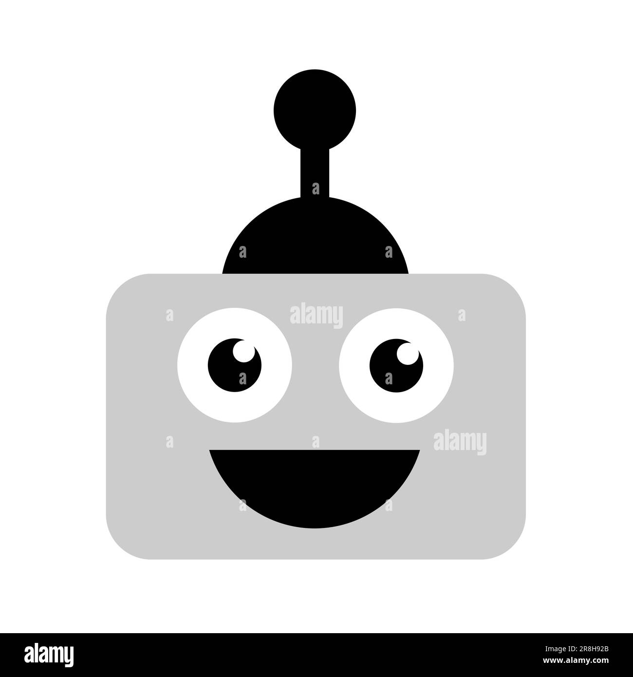 El robot emocional es feliz, alegre y sonriente. Robótica y emoción positiva de felicidad y alegría. Ilustración vectorial aislado en blanco. Foto de stock