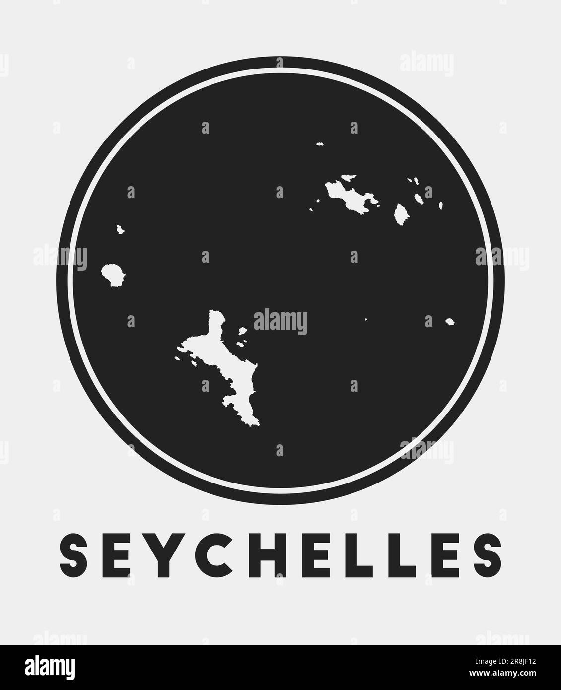 Icono de Seychelles. Logotipo redondo con mapa de la isla y título