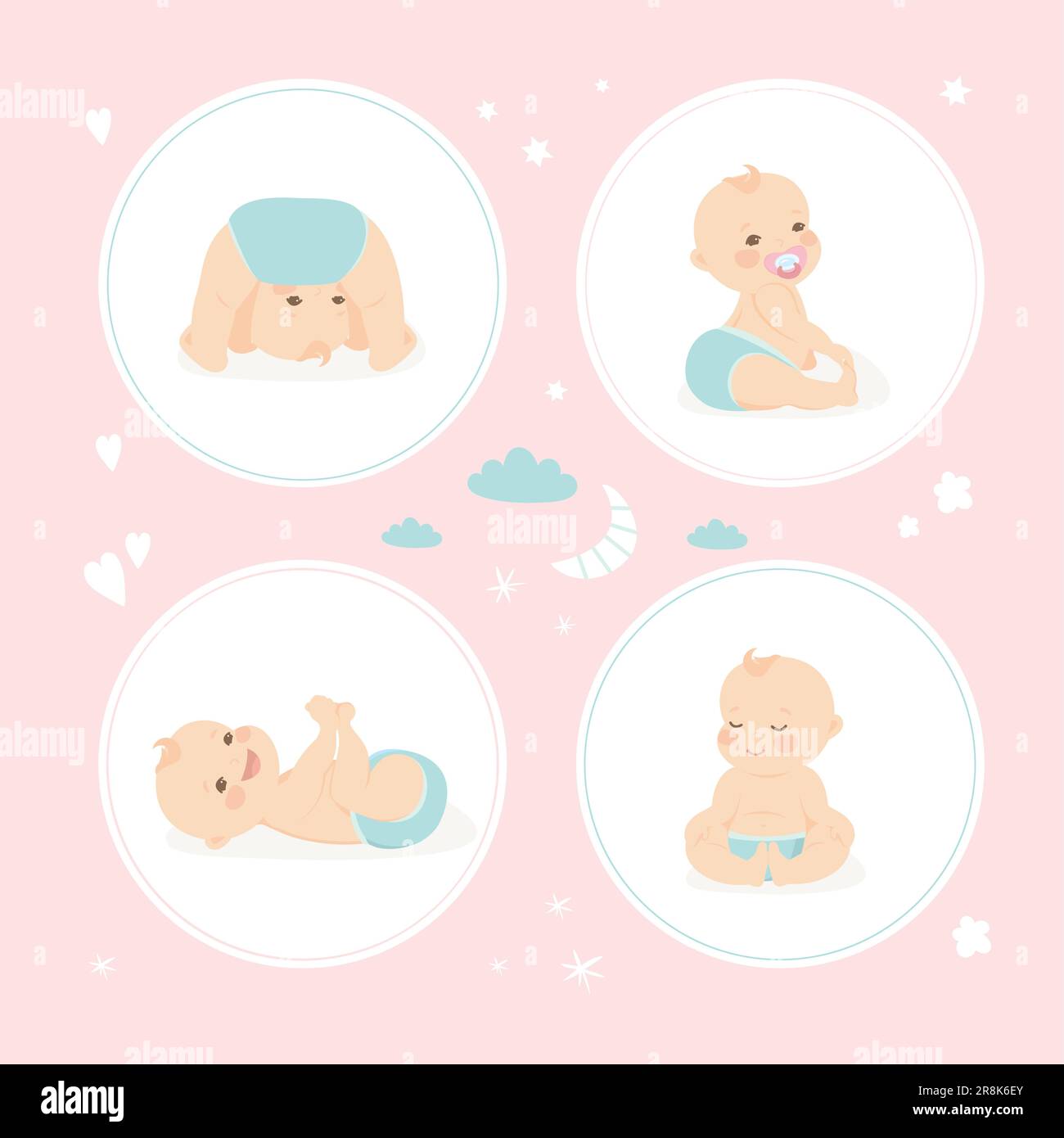 Chupete para bebé recién nacido conjunto de dibujos animados de vectores  aislado sobre fondo blanco.