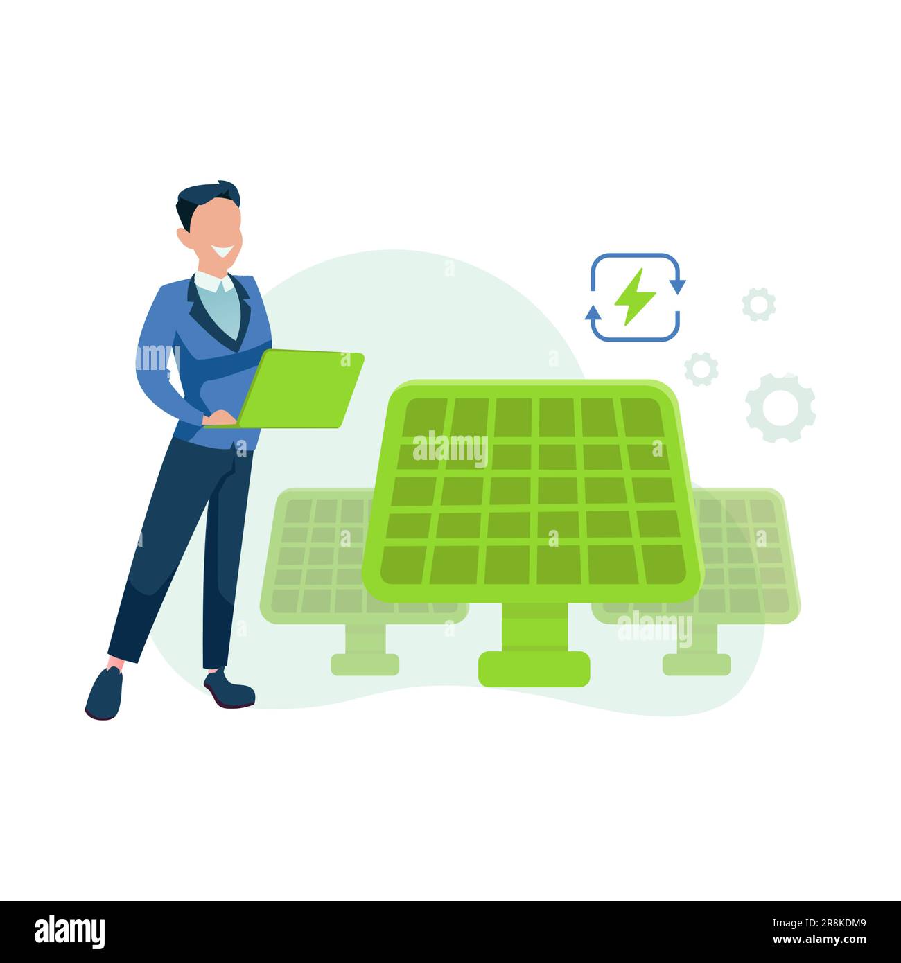 Vector de un hombre de negocios que sugiere una alternativa de energía limpia paneles solares Ilustración del Vector