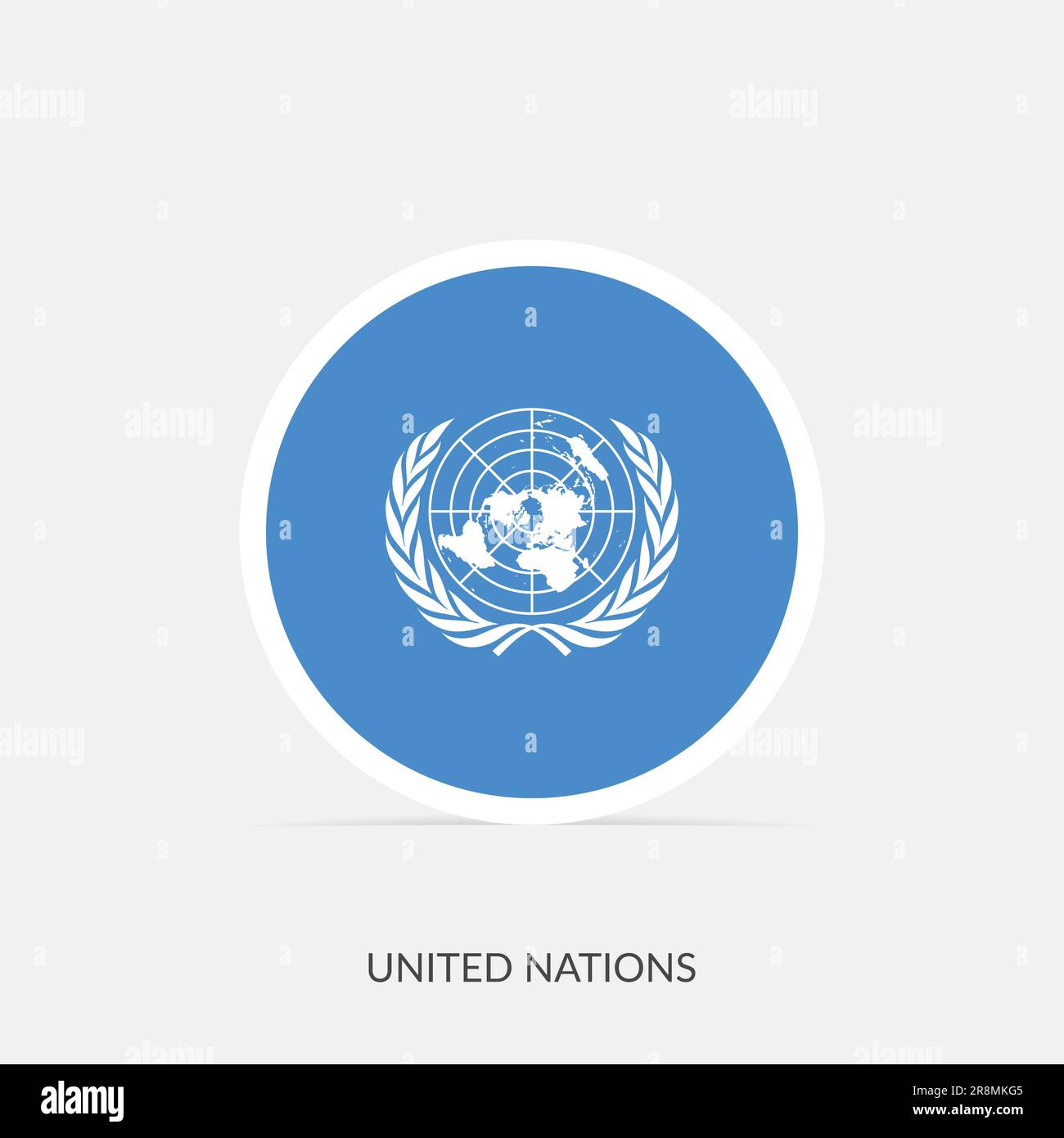 Icono de bandera redonda de las Naciones Unidas con sombra. Ilustración del Vector