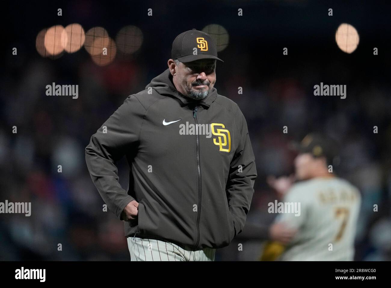 San Diego Padres pitching coach Ruben Niebla during a baseball game
