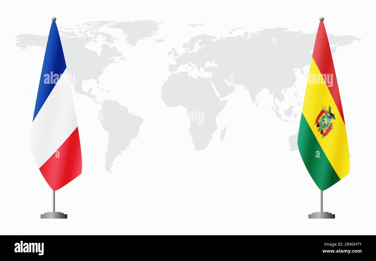 Banderas de Francia y Bolivia para reunión oficial en el contexto del