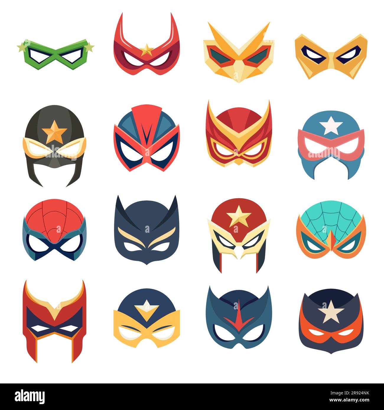 Vector Super Hero Máscaras Set en estilo plano. Personaje de la