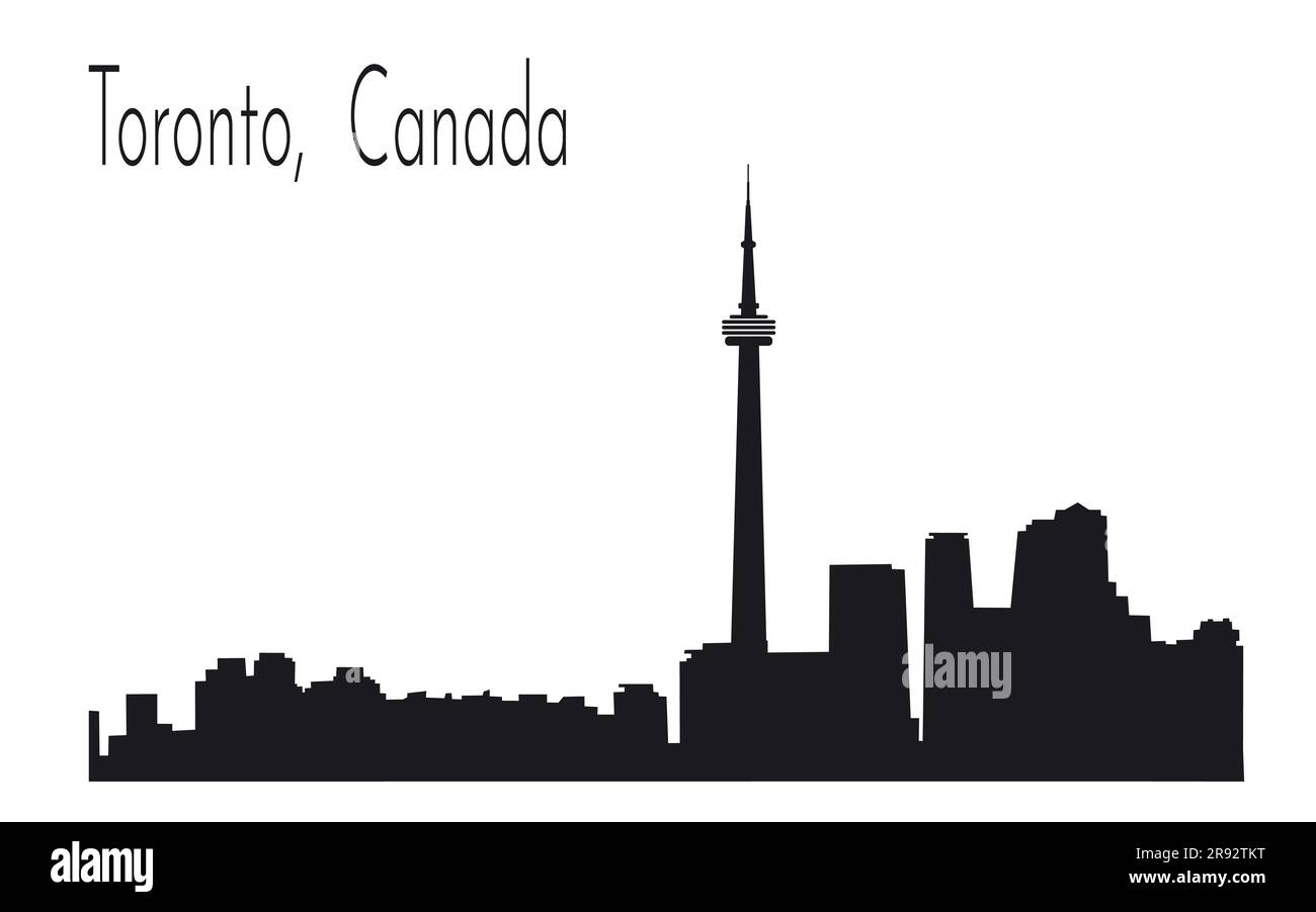 Canadá, horizonte de la ciudad de Toronto. Edificios en silueta. Concepto de viaje y turismo. Ilustración vectorial en blanco y negro. Aislado sobre fondo blanco Ilustración del Vector