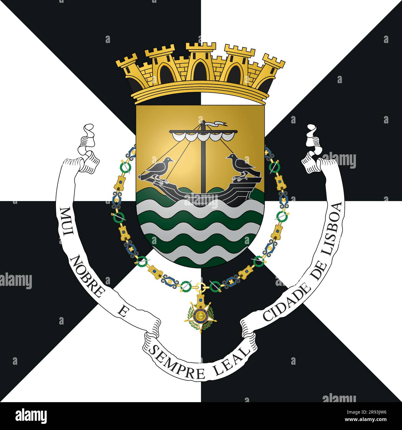 Escudo de armas de la ciudad de Lisboa en los colores de la bandera, Portugal, Unión Europea, ilustración vectorial Ilustración del Vector